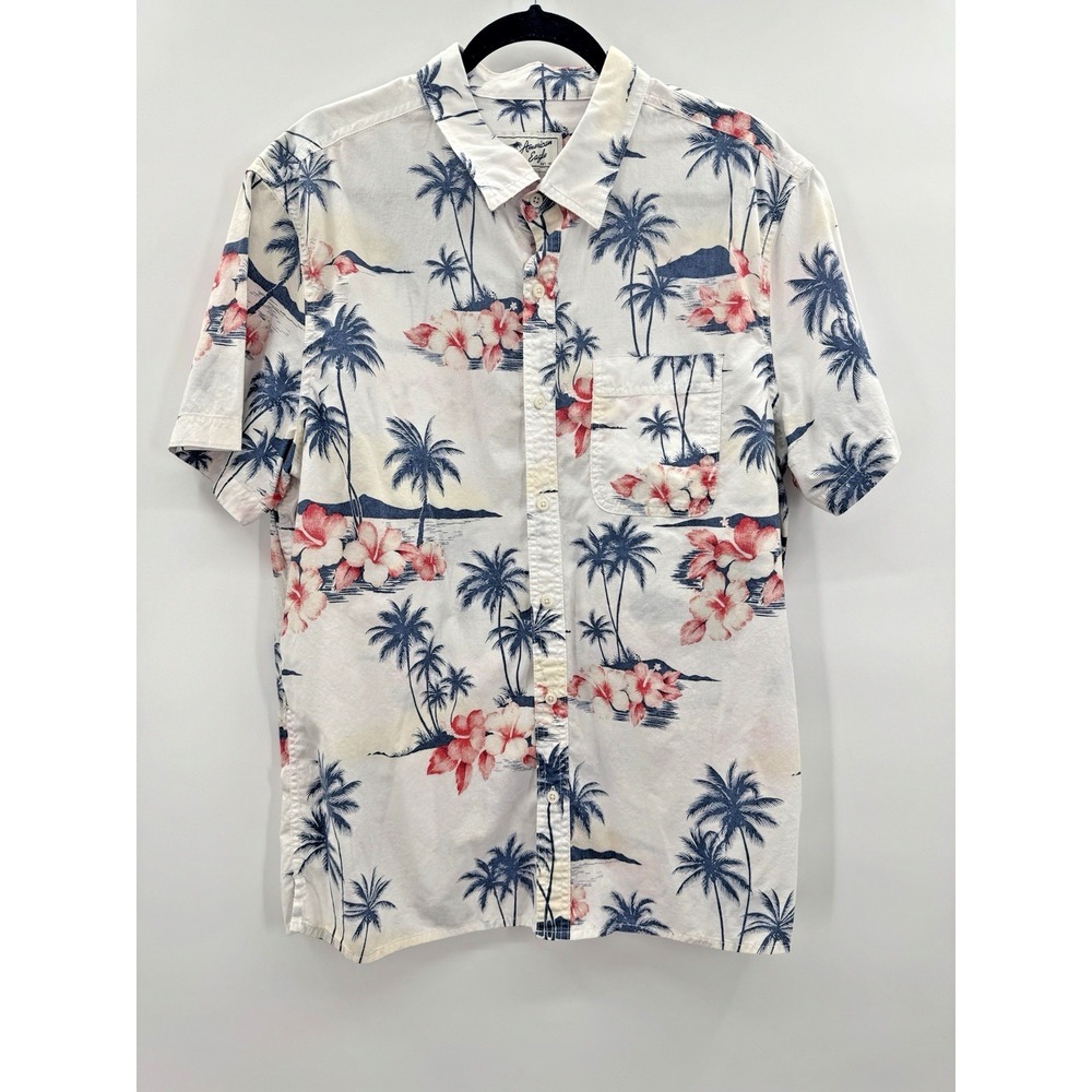 American Eagle Men XL Camp Shirt Button Down Casual Tropical Island Vacation BBQ